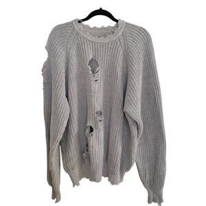 Furst Of A Kind Grey Distressed Destroyed Chunky Knit Sweater Large